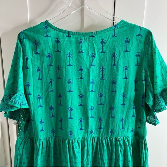 NWT LulaSoul Green 100% cotton Sequined Shift dress Palm‎ Tree Large - Picture 11 of 13